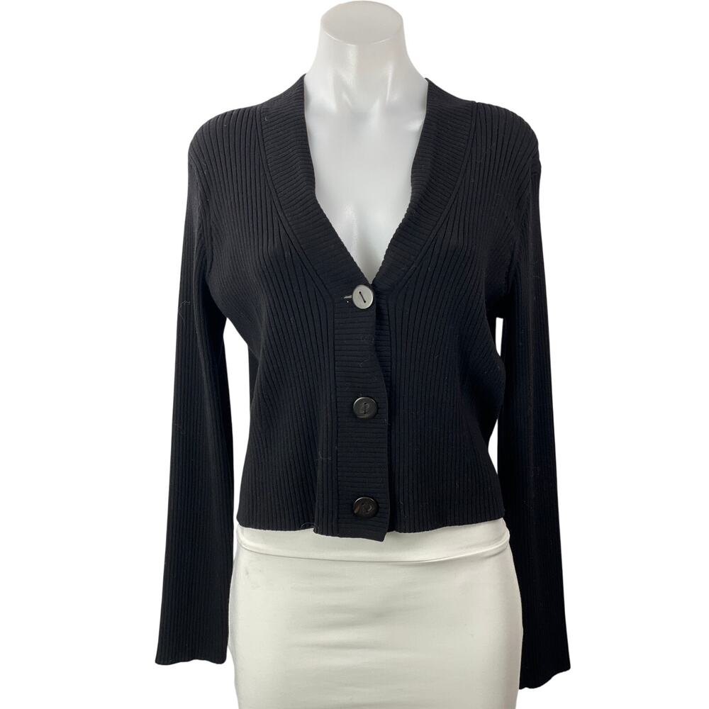 VINCE Womens Black Long Sleeves Button Front Cropped Cardigan Sweater Top Sz L/G